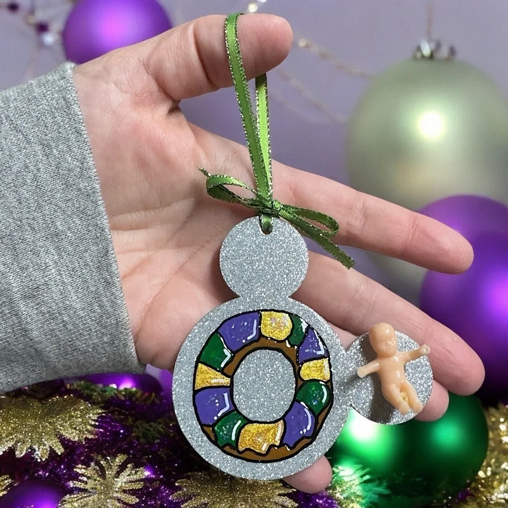 Sparkle & Kingcake: Custom Mouse Ears Ornament for Your Mardi Gras Adventure!